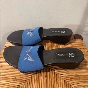 Onesole Blue Embellished Slide Sandals Size 9